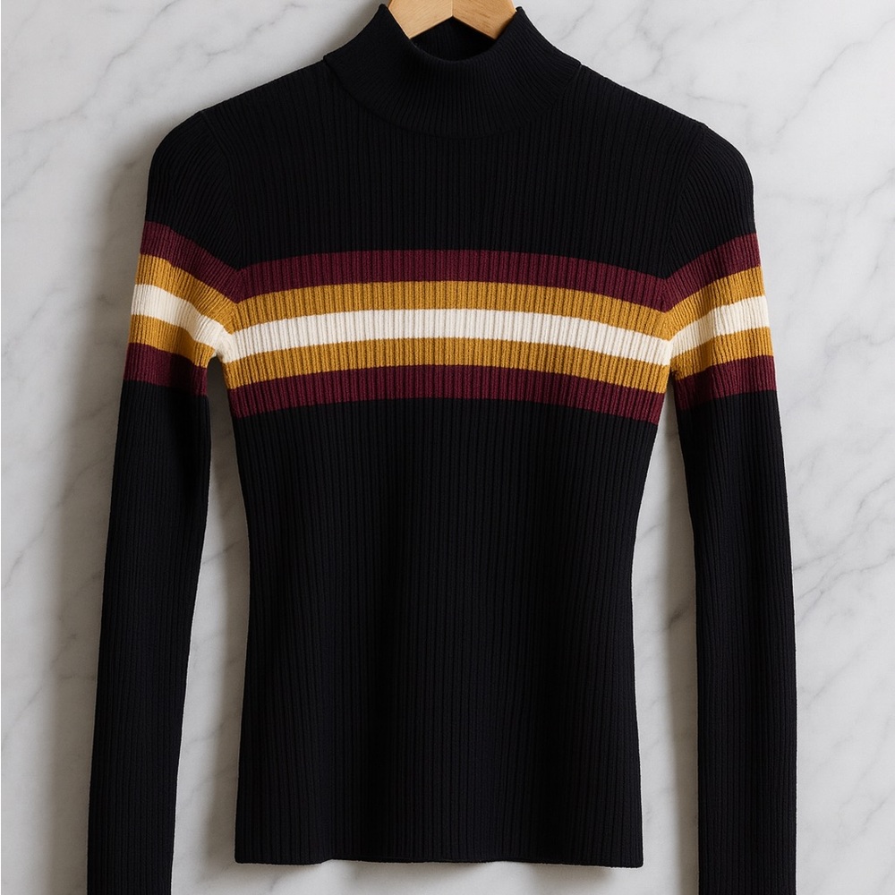 Striped Black Turtleneck Sweater